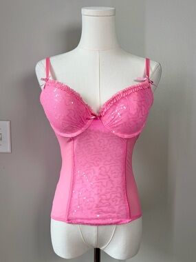 Passion Forever Pink Sequin Bustier Corset Top Feminine Flirty Romantic